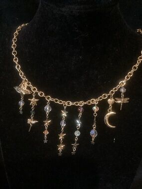 Kirks Folly Gold-Tone Celestial Charm Necklace with Iridescent Beads